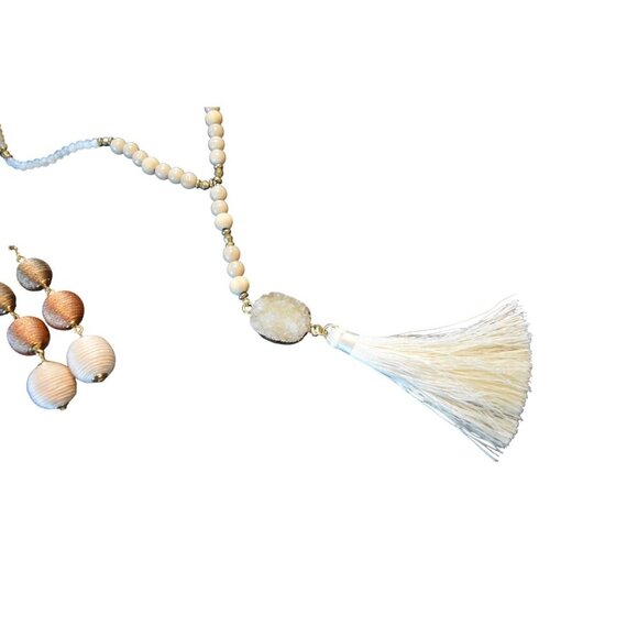 New Boho Tassel Necklace & Earrings Set With Natural Stone Accents - Picture 3 of 12